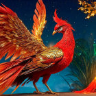 Majestic phoenix with vibrant feathers in twilight setting