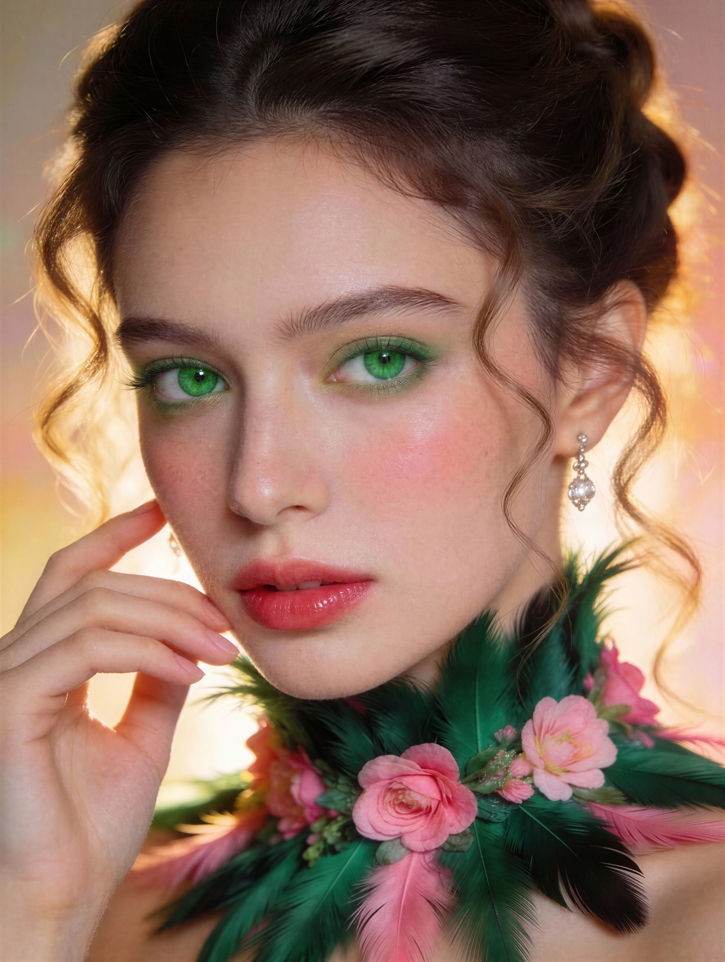 Close-up Portrait of Woman with Green Eyes and Makeup