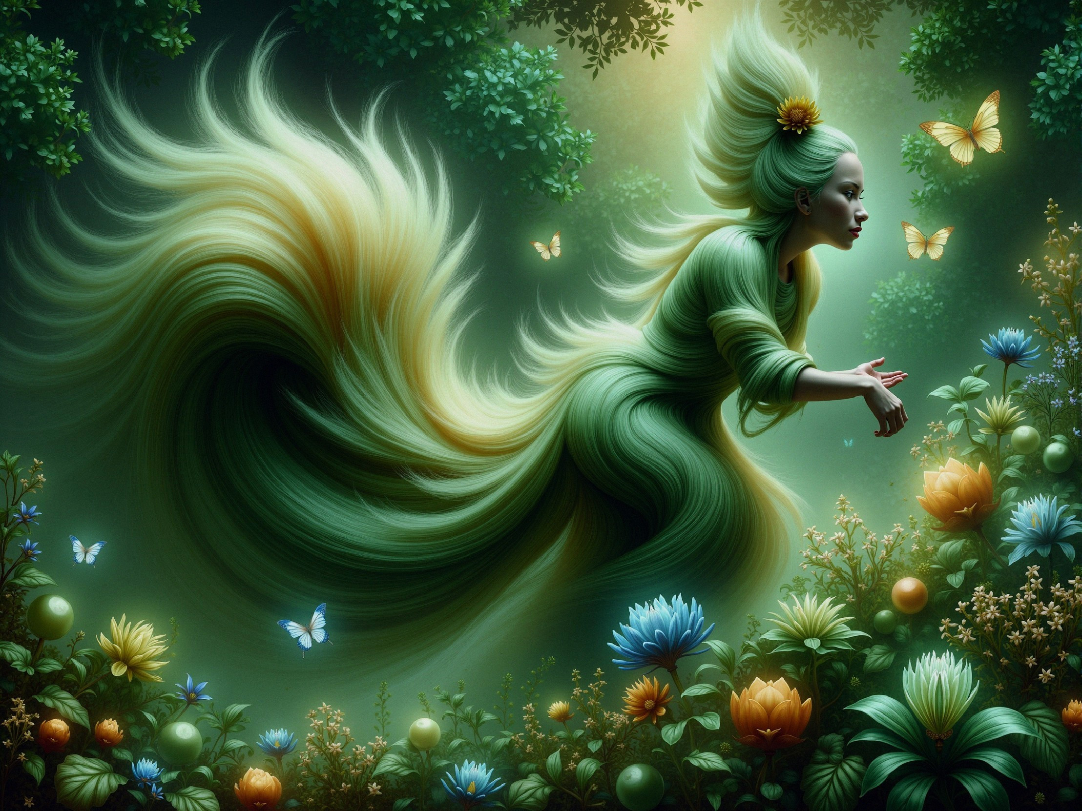 Mystical Woman in Enchanted Forest with Nature
