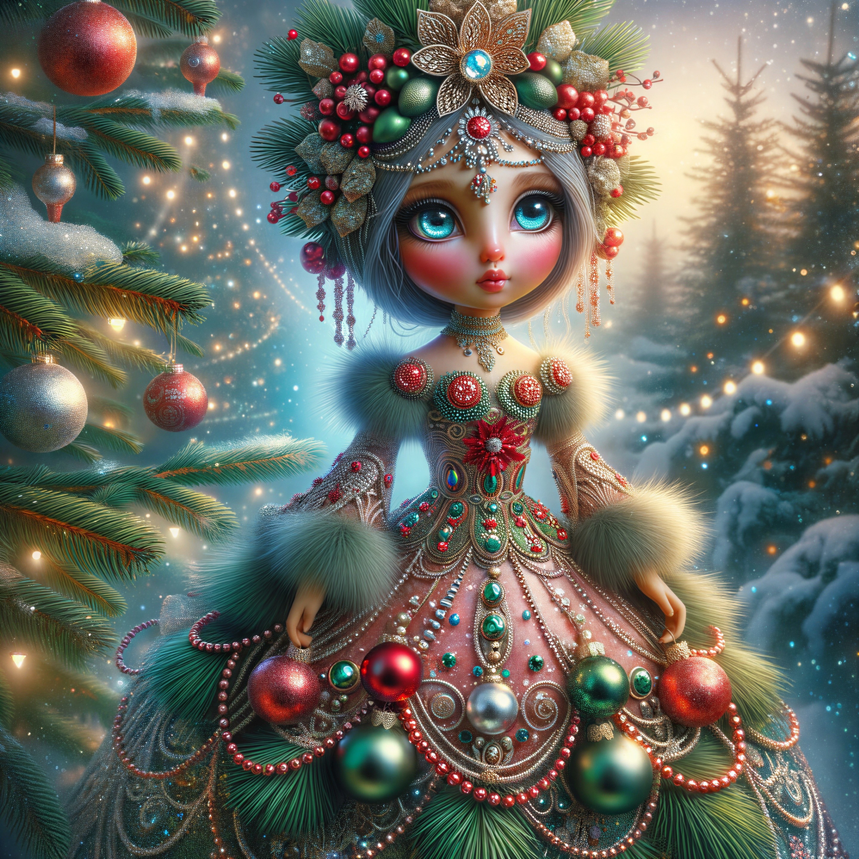 Whimsical Christmas Fairy Doll Digital Painting Details