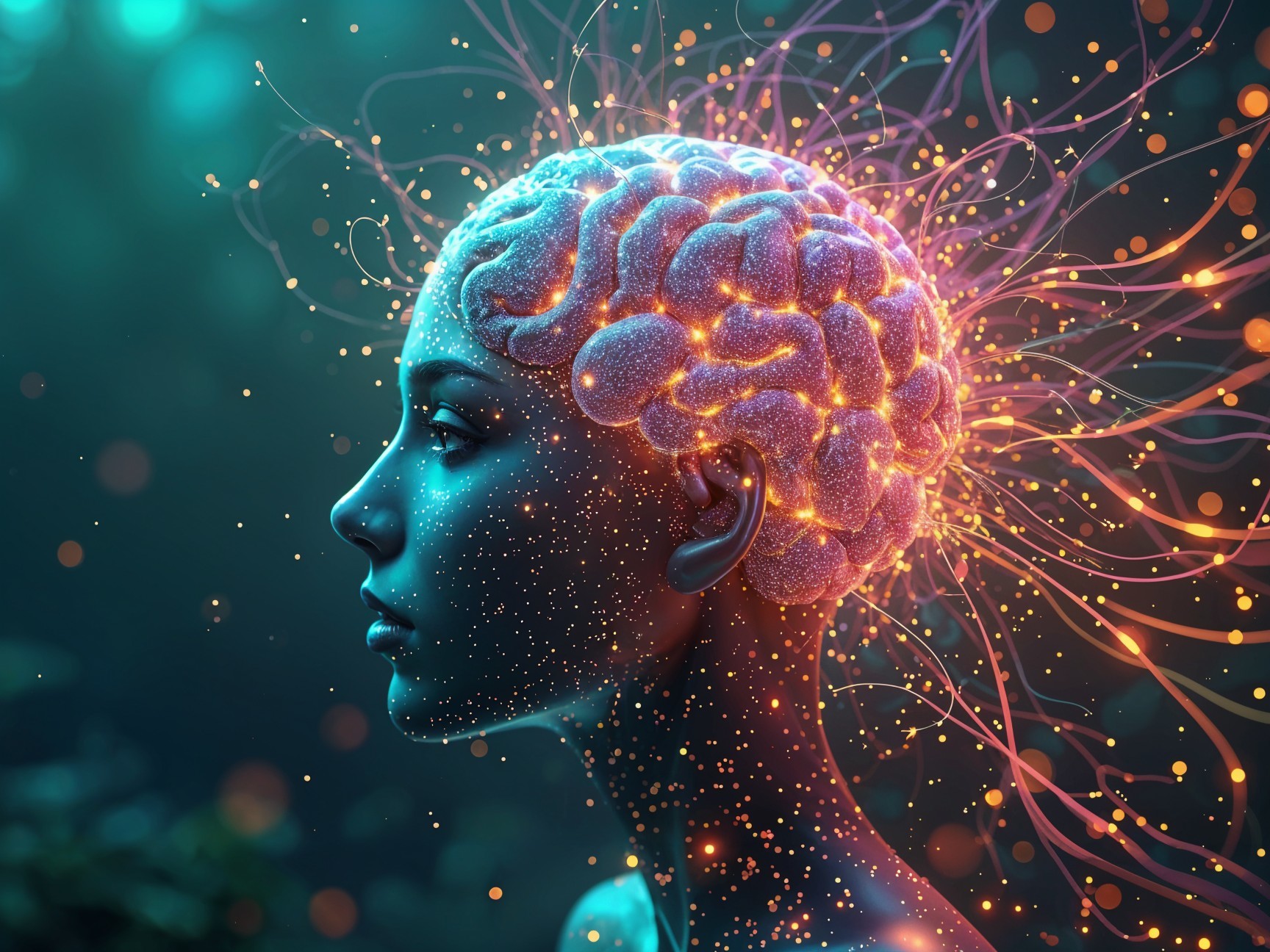 Stylized Human Profile with Glowing Brain Illustration