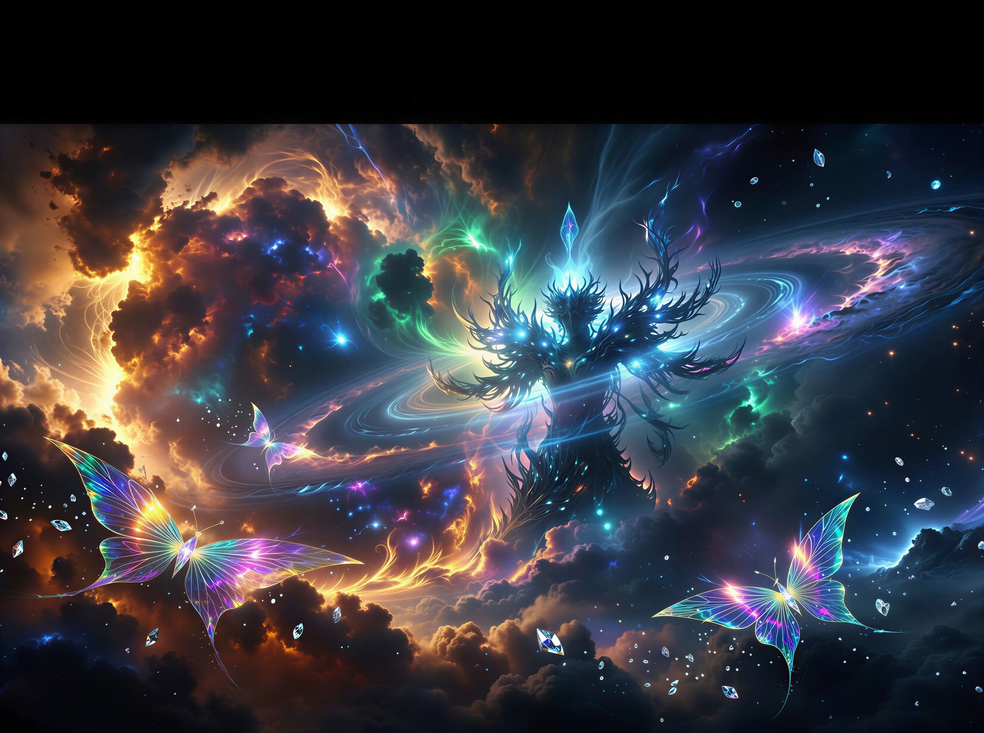 Vibrant Cosmic Landscape with Mystical Tree Entity