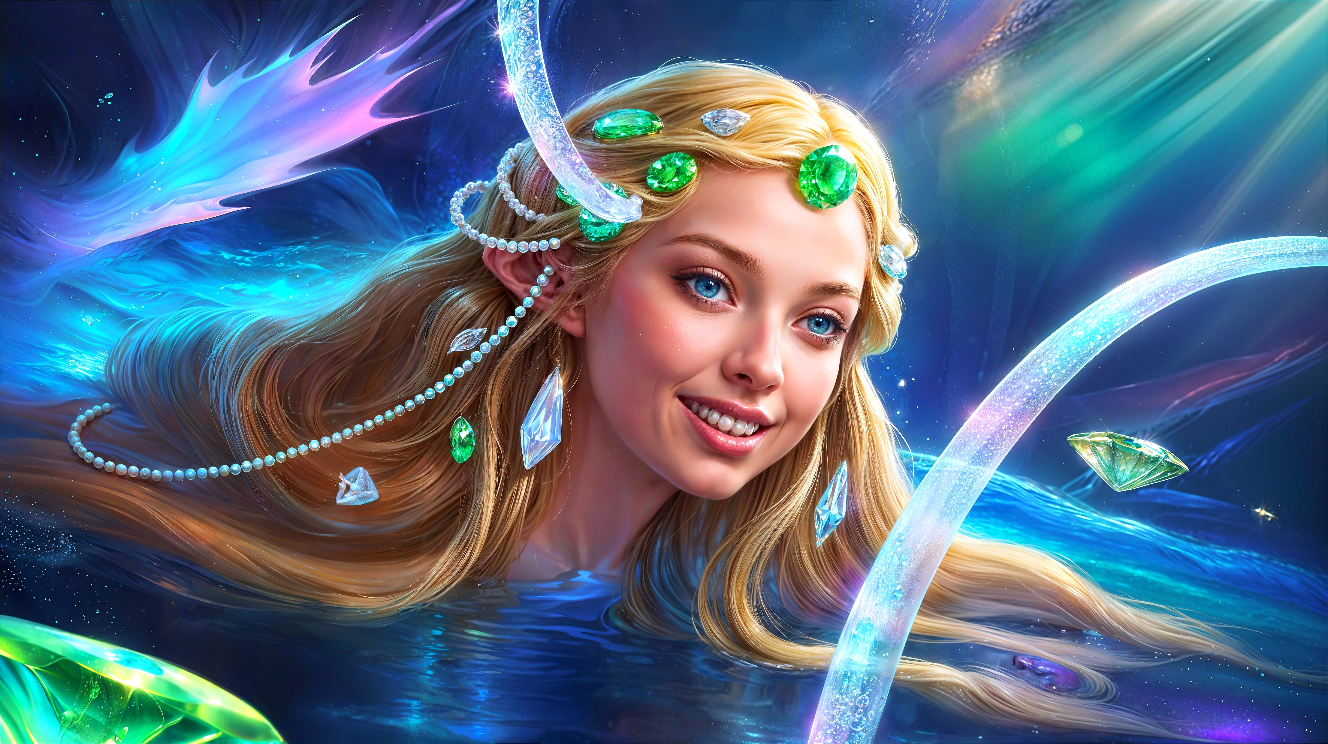 Underwater Scene with Woman and Vibrant Aquatic Colors