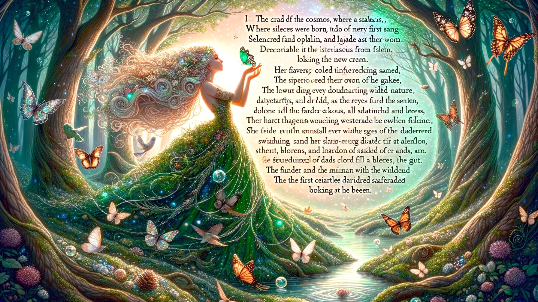 Radiant Figure in Mystical Forest Surrounded by Nature