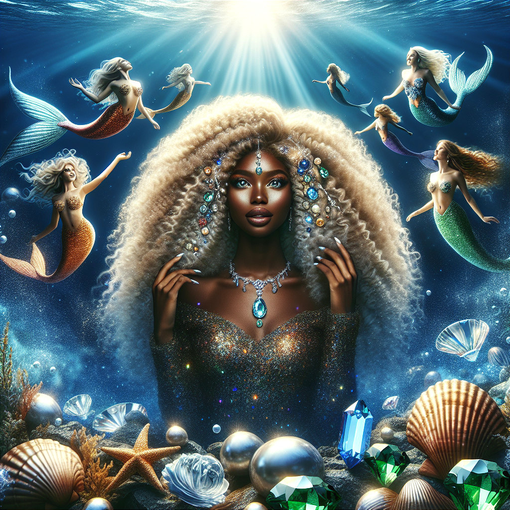 Majestic Underwater Scene with Queen and Mermaids