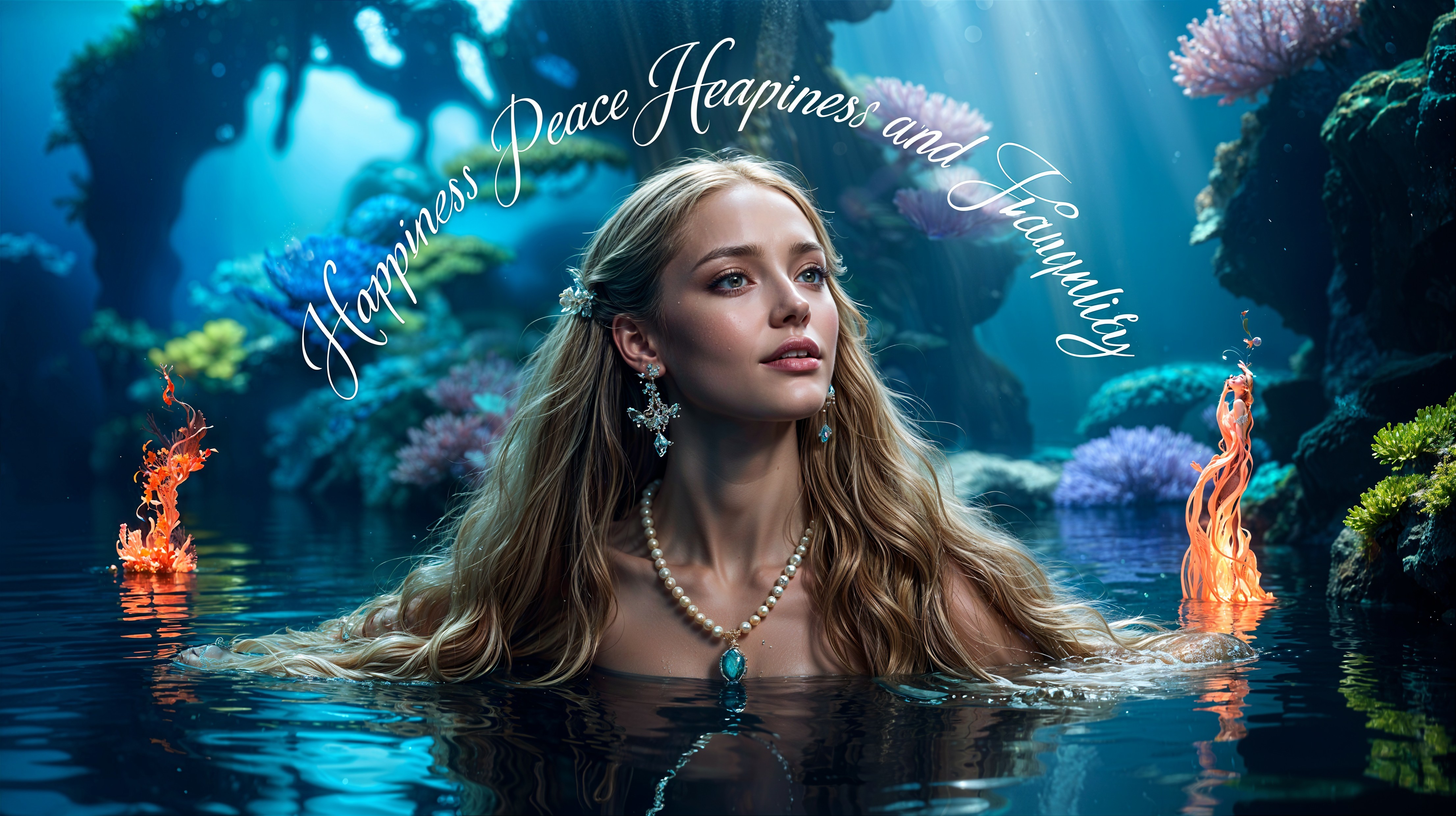 Underwater Scene with Serene Woman and Corals