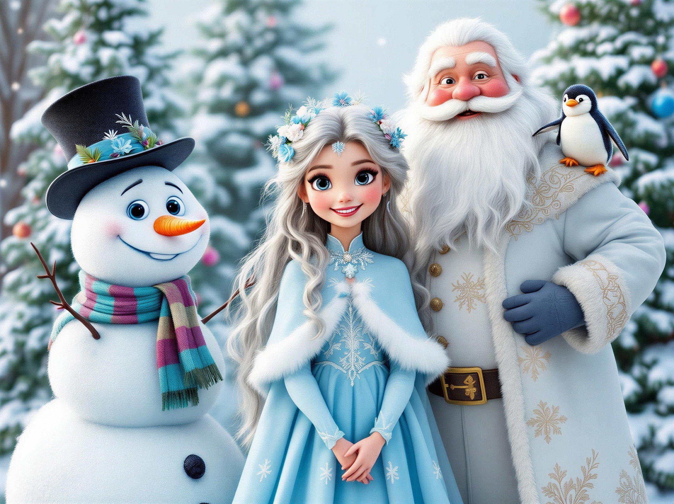 Magical Winter Wonderland with Santa and Snowman