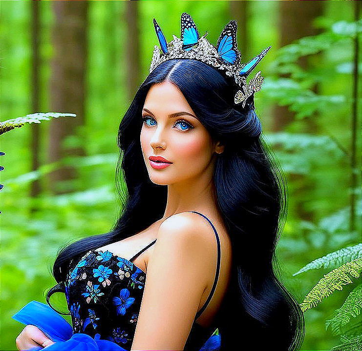 Woman in Floral Dress Surrounded by Forest Greenery