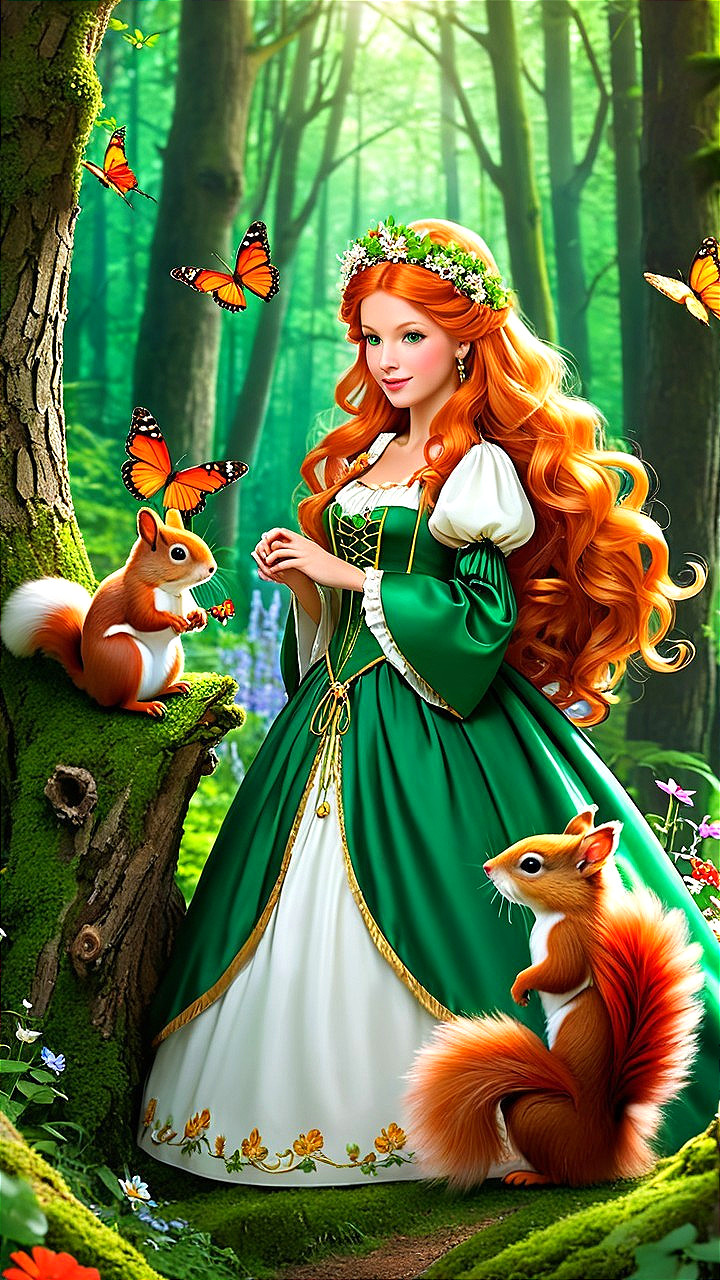 Fairy-tale character in a vibrant forest setting