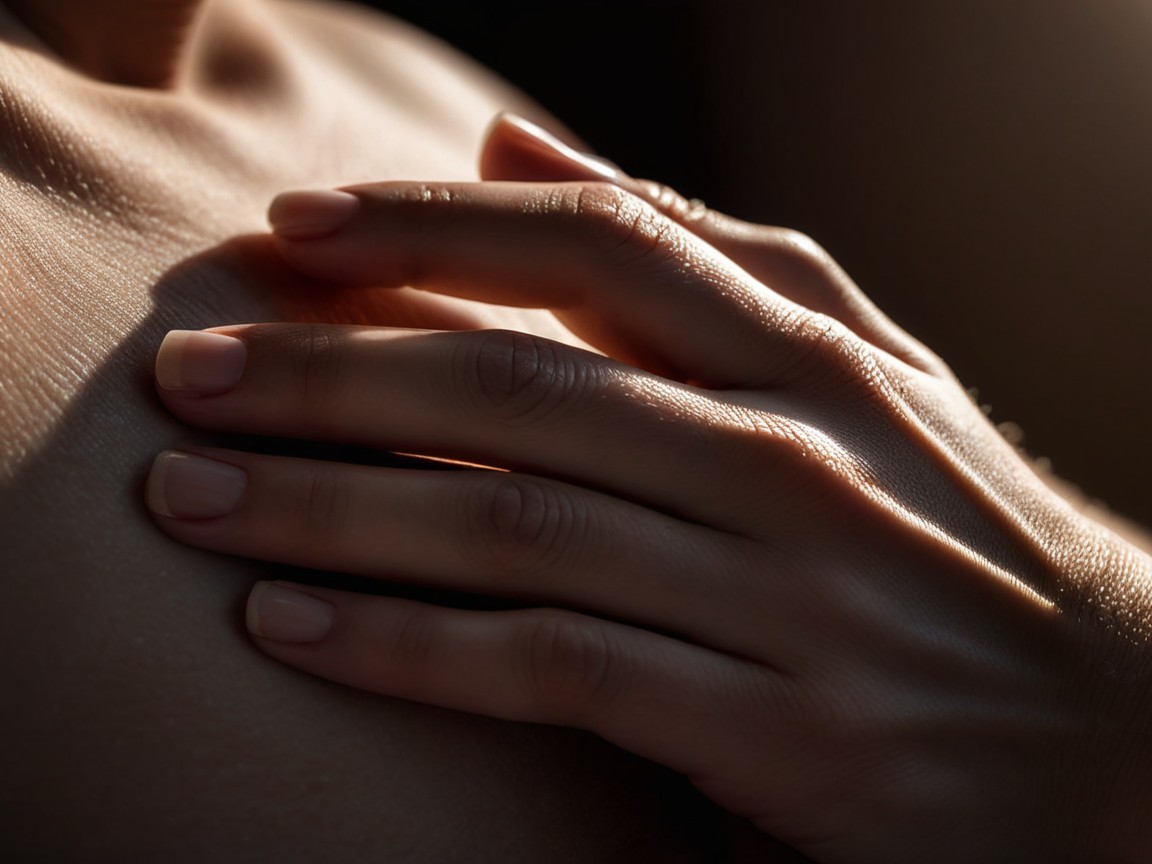 Close-up of a hand on smooth skin in natural light