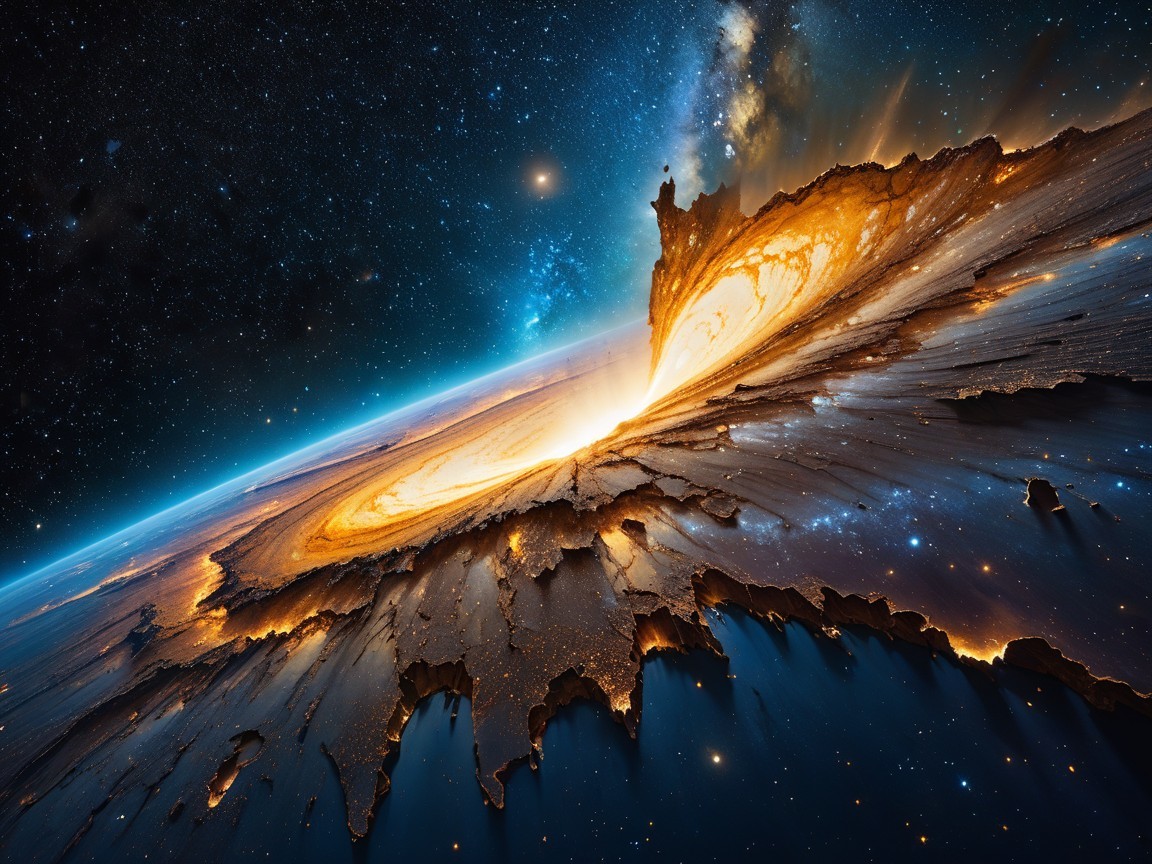 Vibrant Galaxy with Jagged Landscape in Deep Space