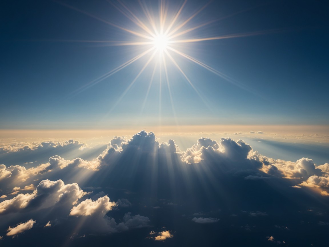 Aerial View of Sunlit Clouds and Blue Sky