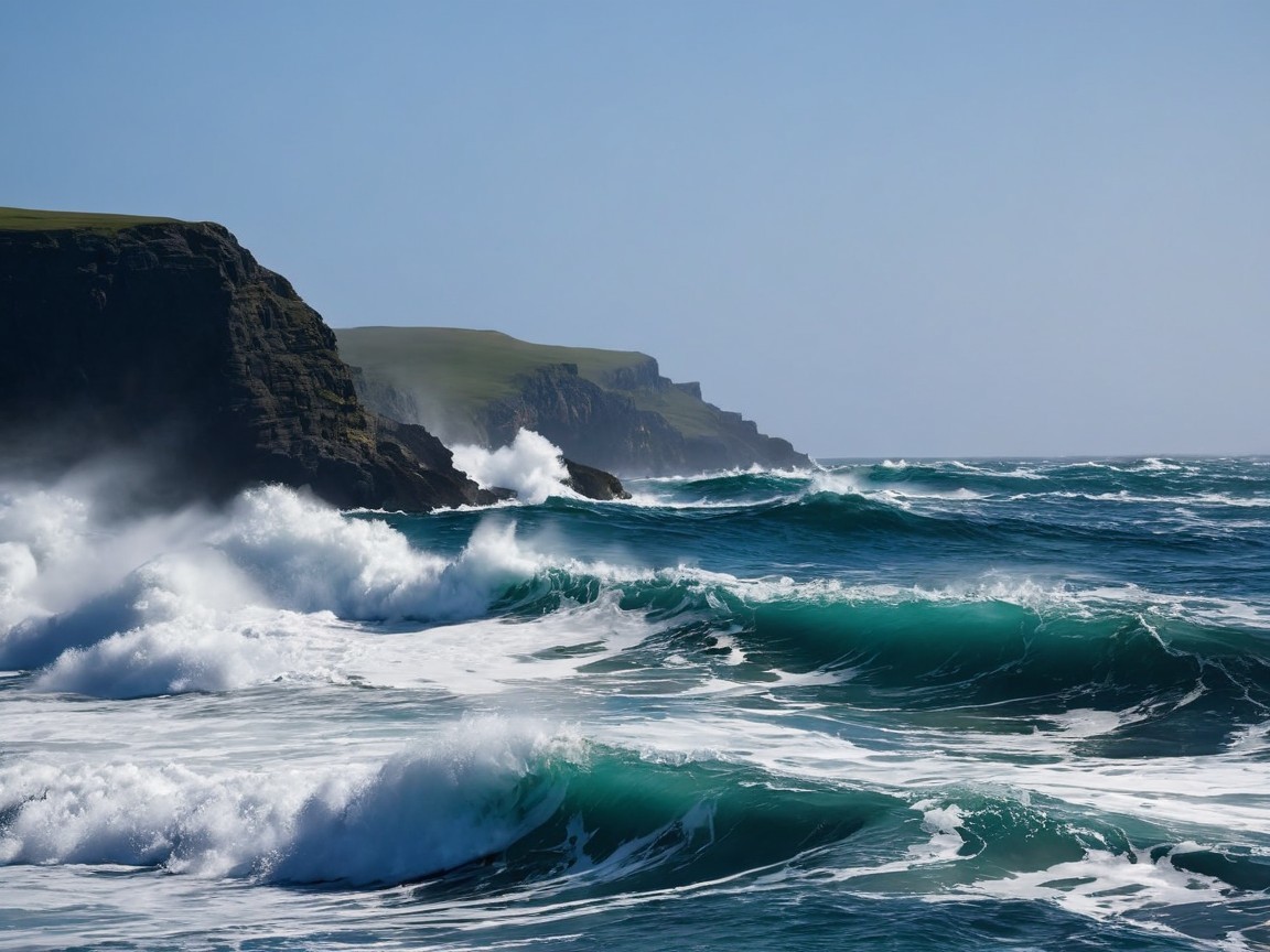 Dramatic Coastal Scene with Waves and Cliffs
