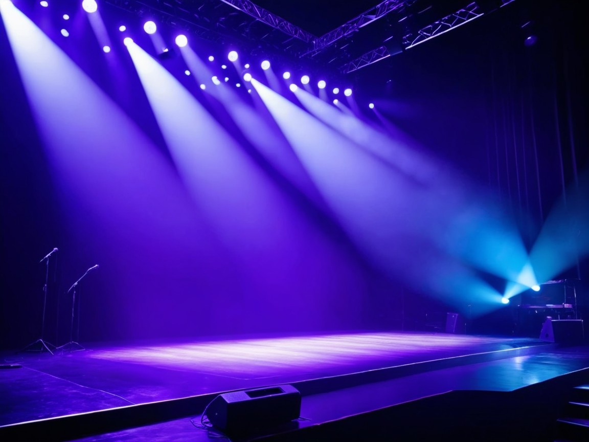 Vibrant Stage with Dramatic Purple and Blue Lighting