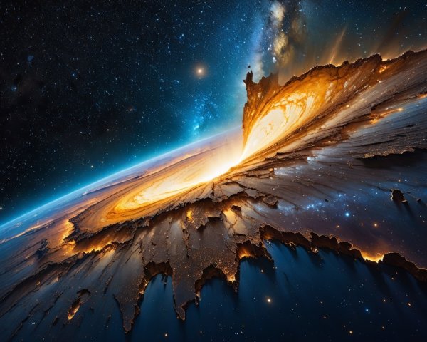 Vibrant Galaxy with Jagged Landscape in Deep Space