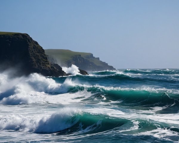 Dramatic Coastal Scene with Waves and Cliffs