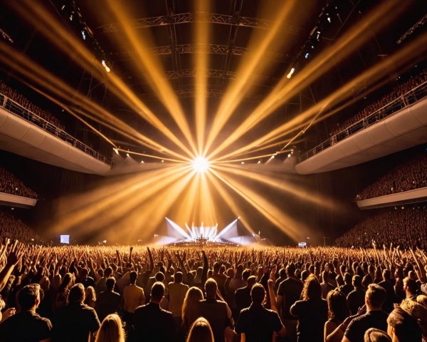 Vibrant Concert Scene in a Packed Arena with Lights