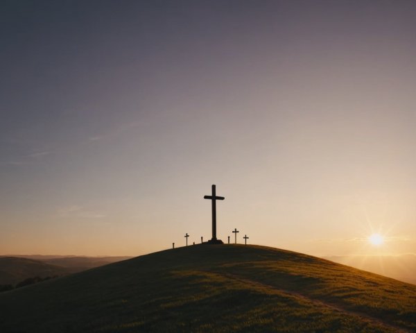 Serene Landscape with Crosses at Sunrise