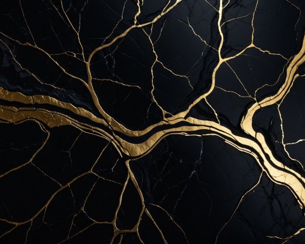 Black Surface with Intricate Golden Veins Design