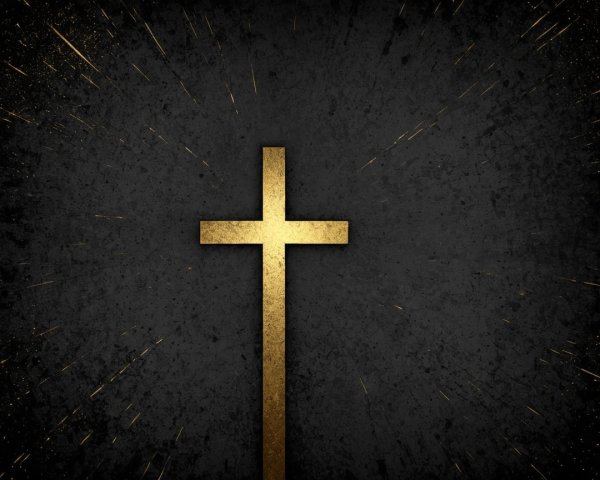 Gold Cross on Dark Background with Radiating Light