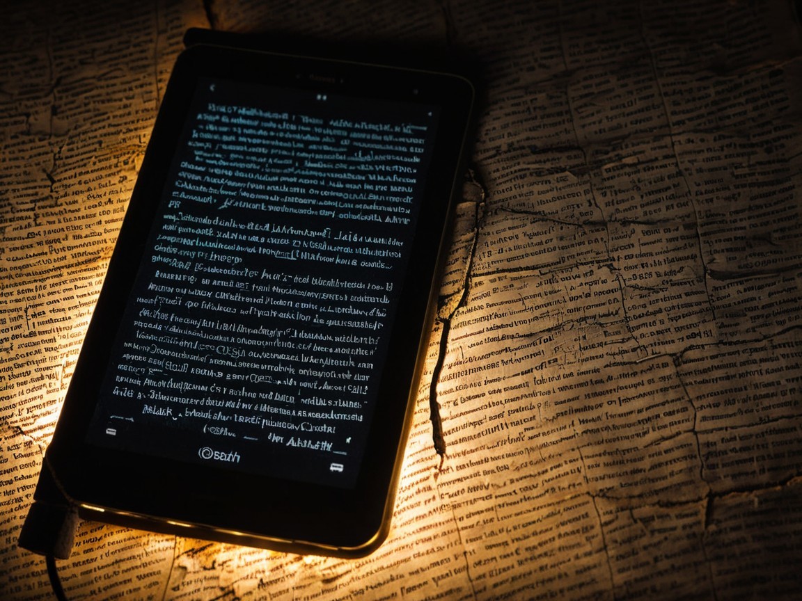 Tablet on Crumpled Paper Background with Warm Light