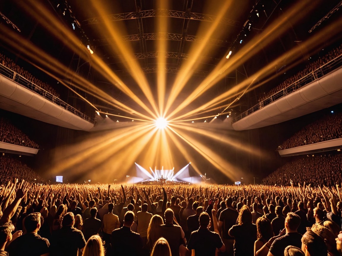 Vibrant Concert Scene in a Packed Arena with Lights