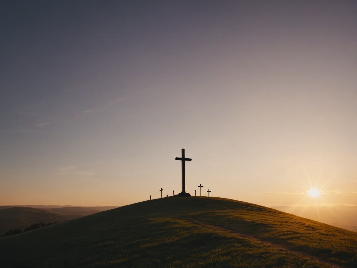 Serene Landscape with Crosses at Sunrise