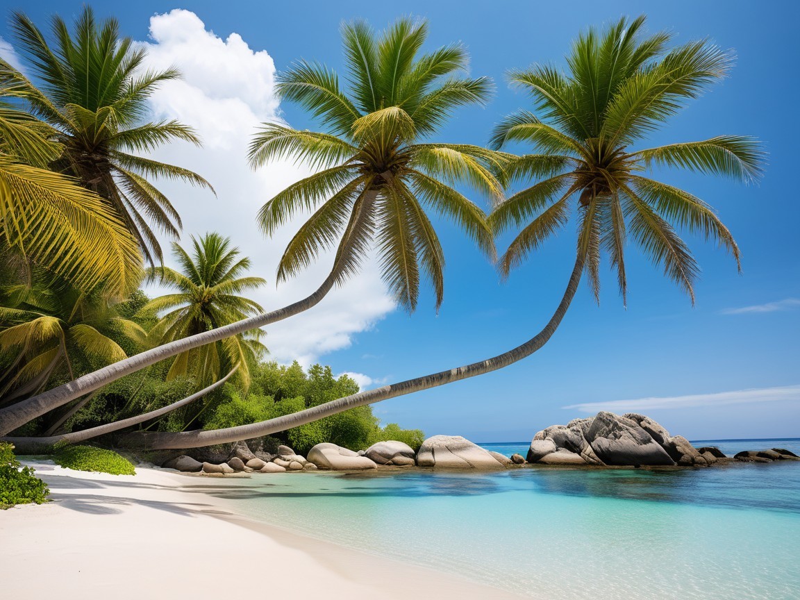 Tropical Beach Scene with Palm Trees and Turquoise Waters