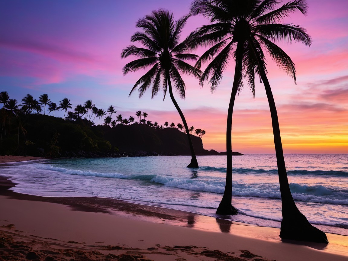 Serene Beach at Dusk with Colorful Sunset Sky