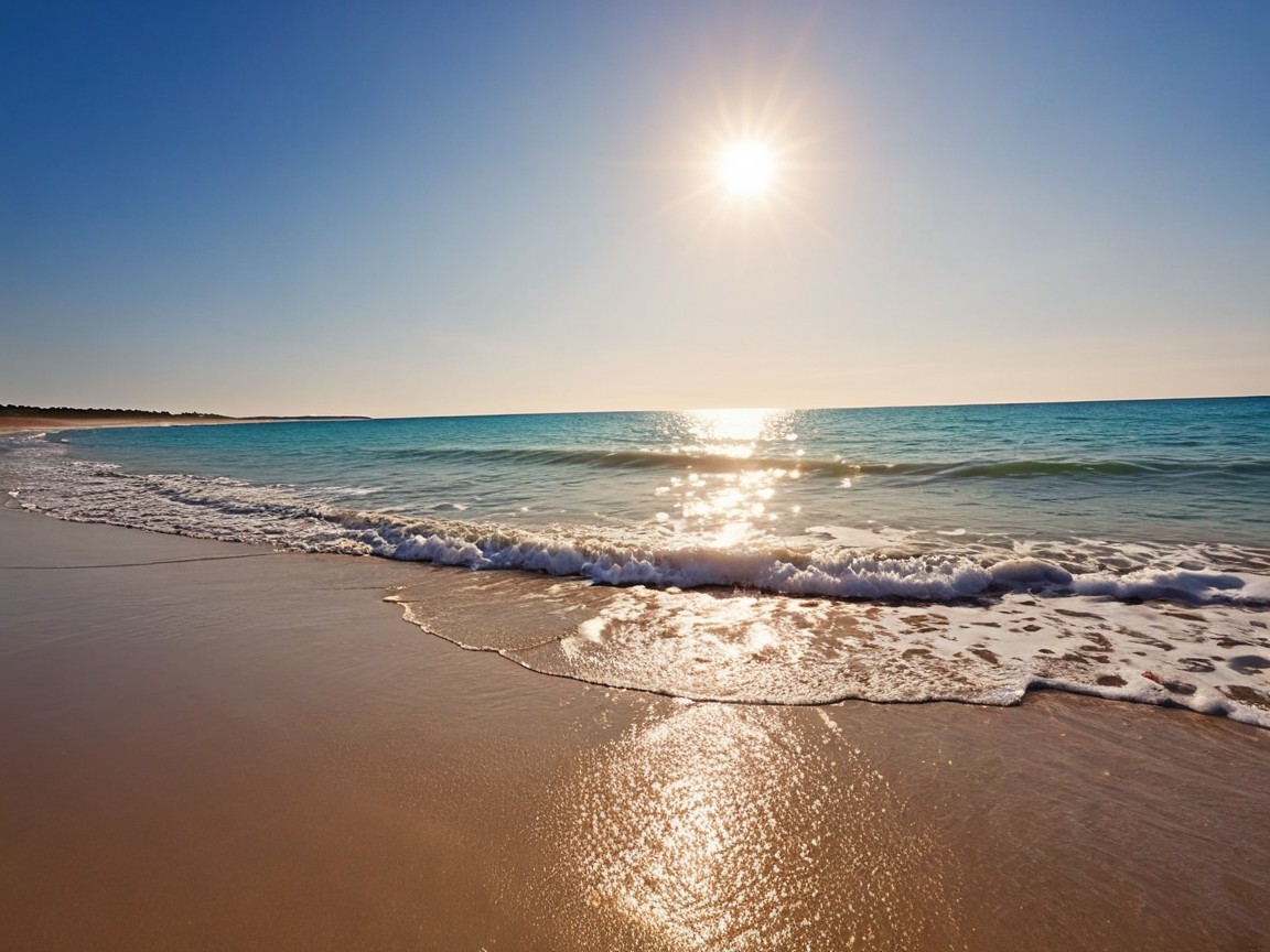 Tranquil Beach Scene with Golden Sand and Turquoise Water