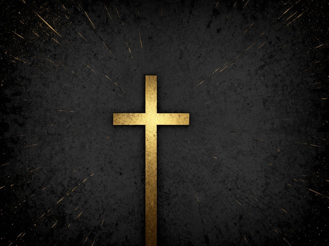Gold Cross on Dark Background with Radiating Light