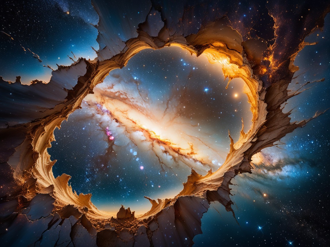 Swirling Galaxy Surrounded by Rocky Edges and Stars