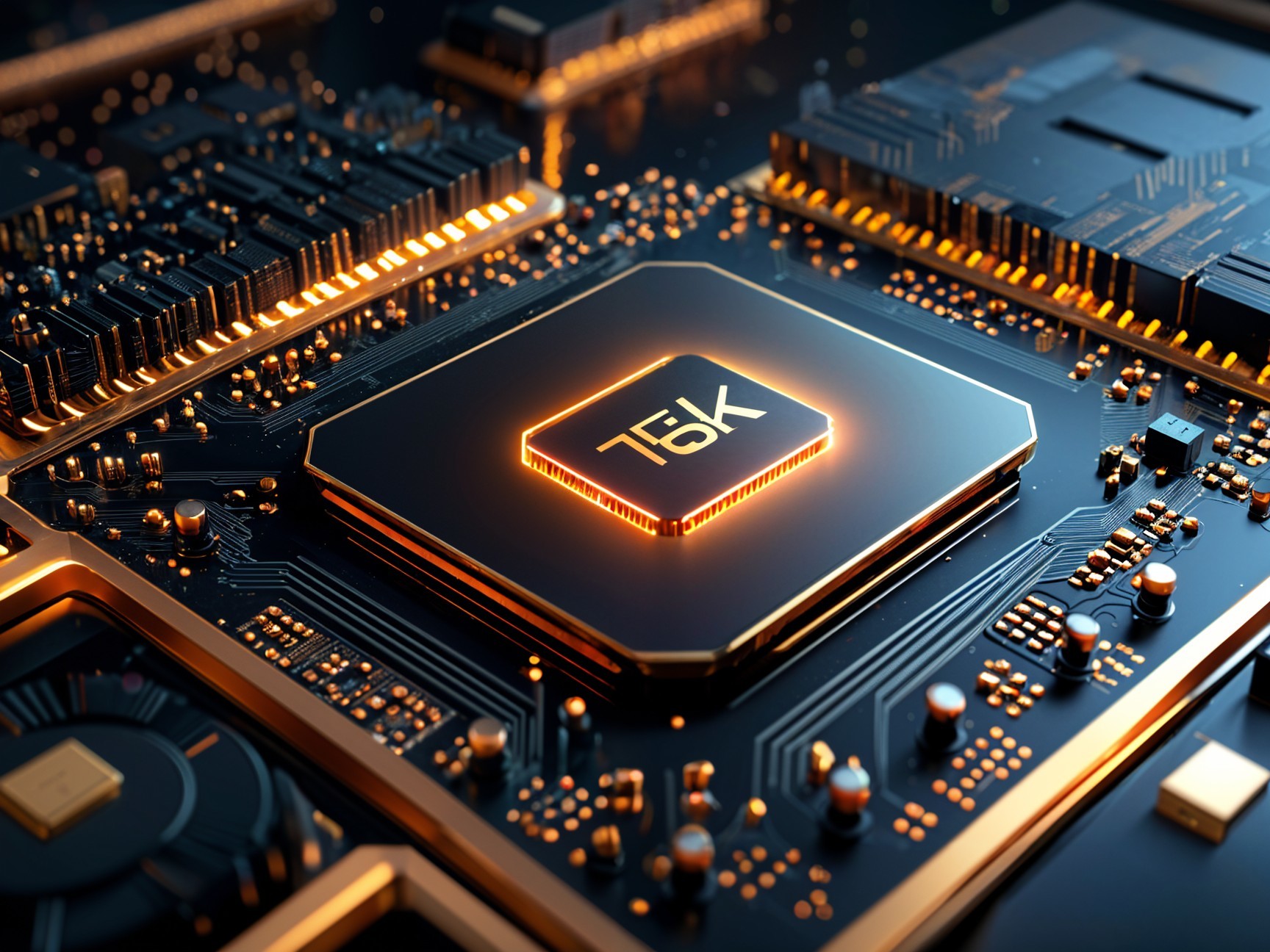 Close-Up of High-Tech Microprocessor on Circuit Board