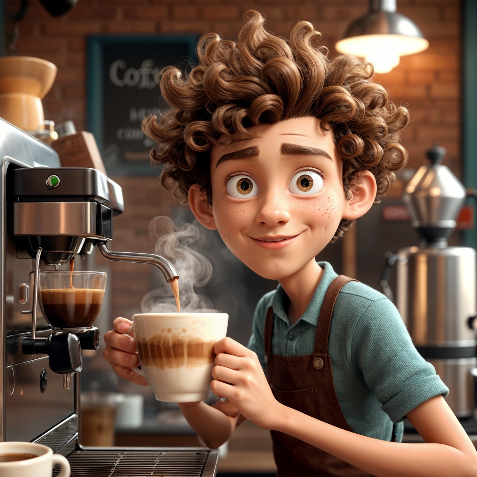 Young Barista Pours Coffee in Cozy Café Setting