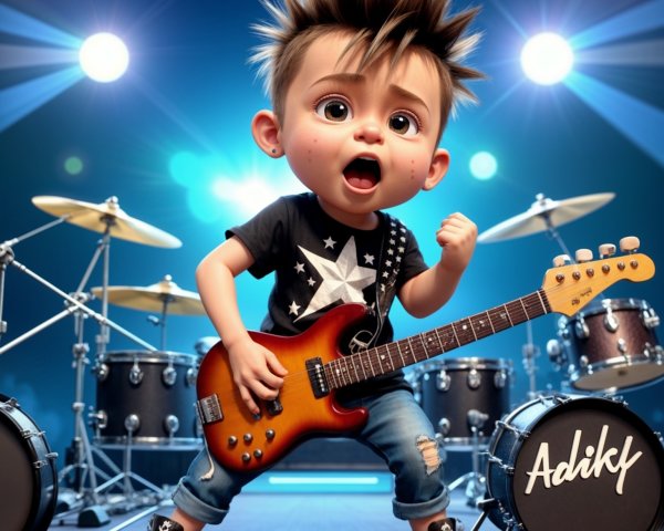 Animated Rock Star Character Playing Electric Guitar