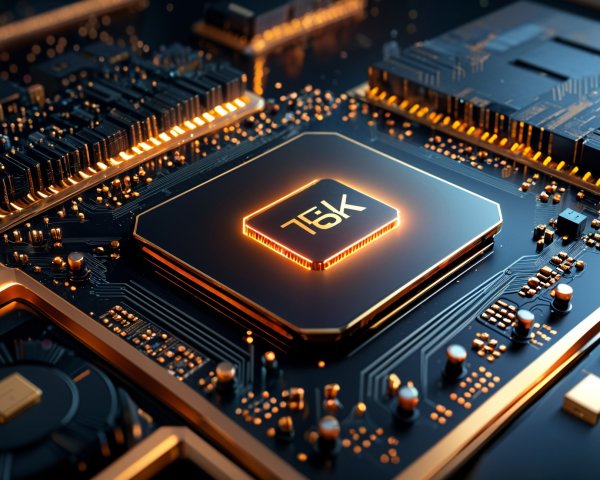 Close-Up of High-Tech Microprocessor on Circuit Board