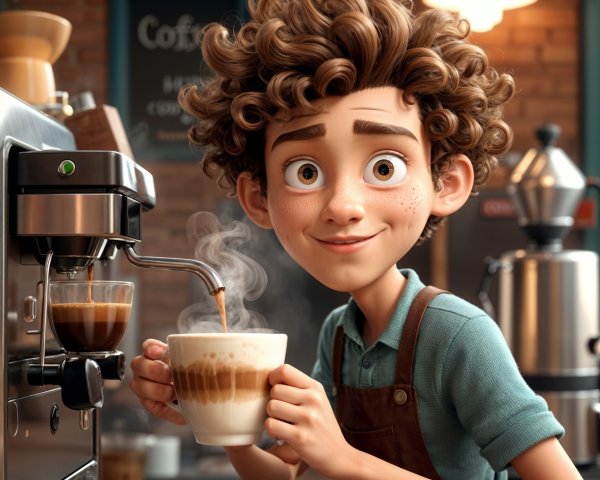 Young Barista Pours Coffee in Cozy Café Setting