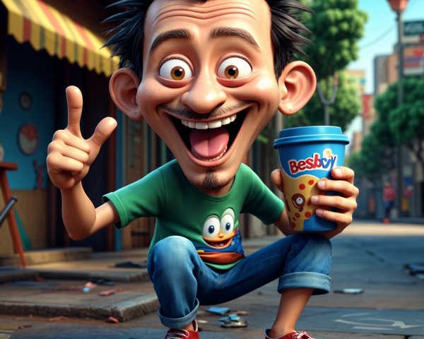 Playful Animated Character in Urban Setting