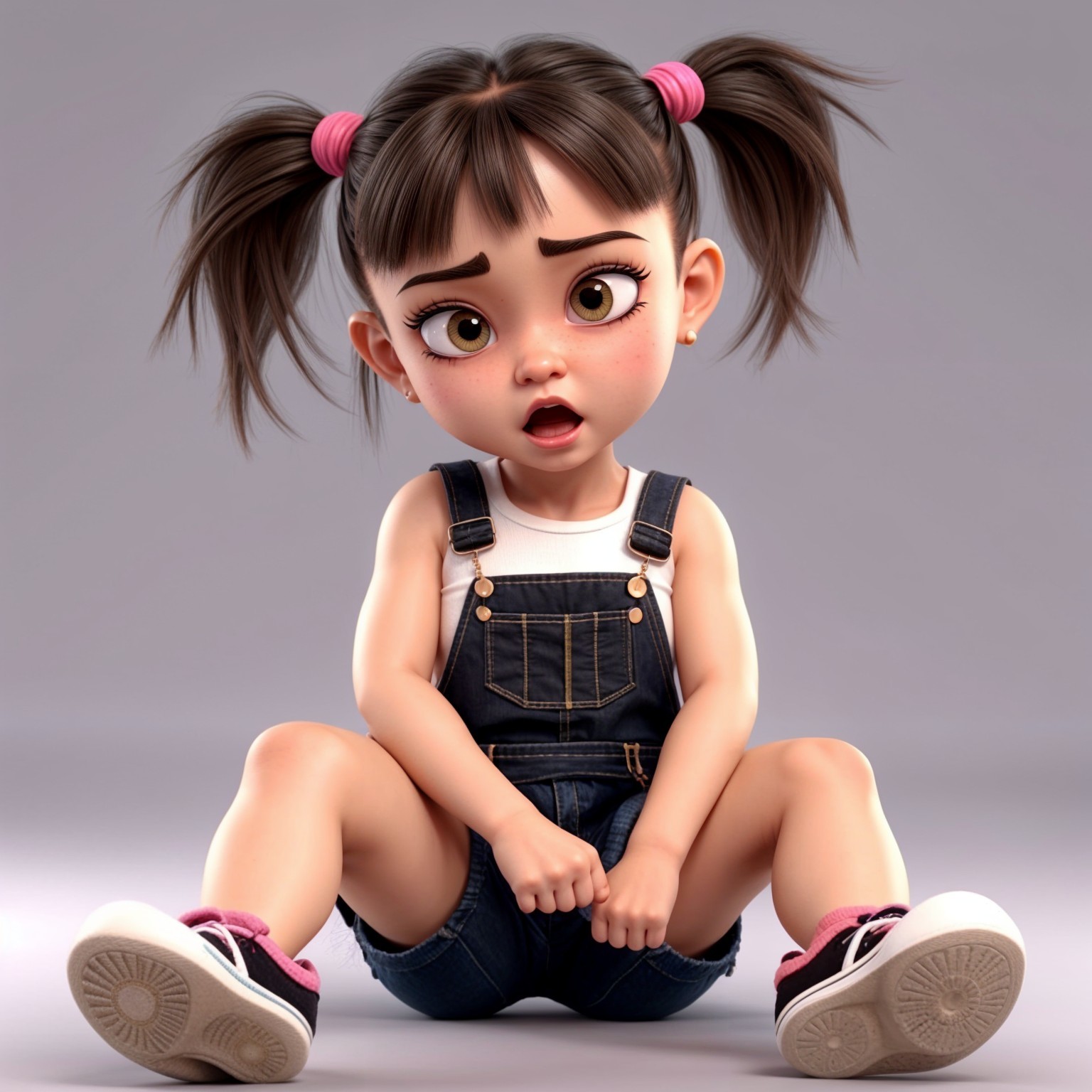 Animated Young Girl with Expressive Eyes and Overalls