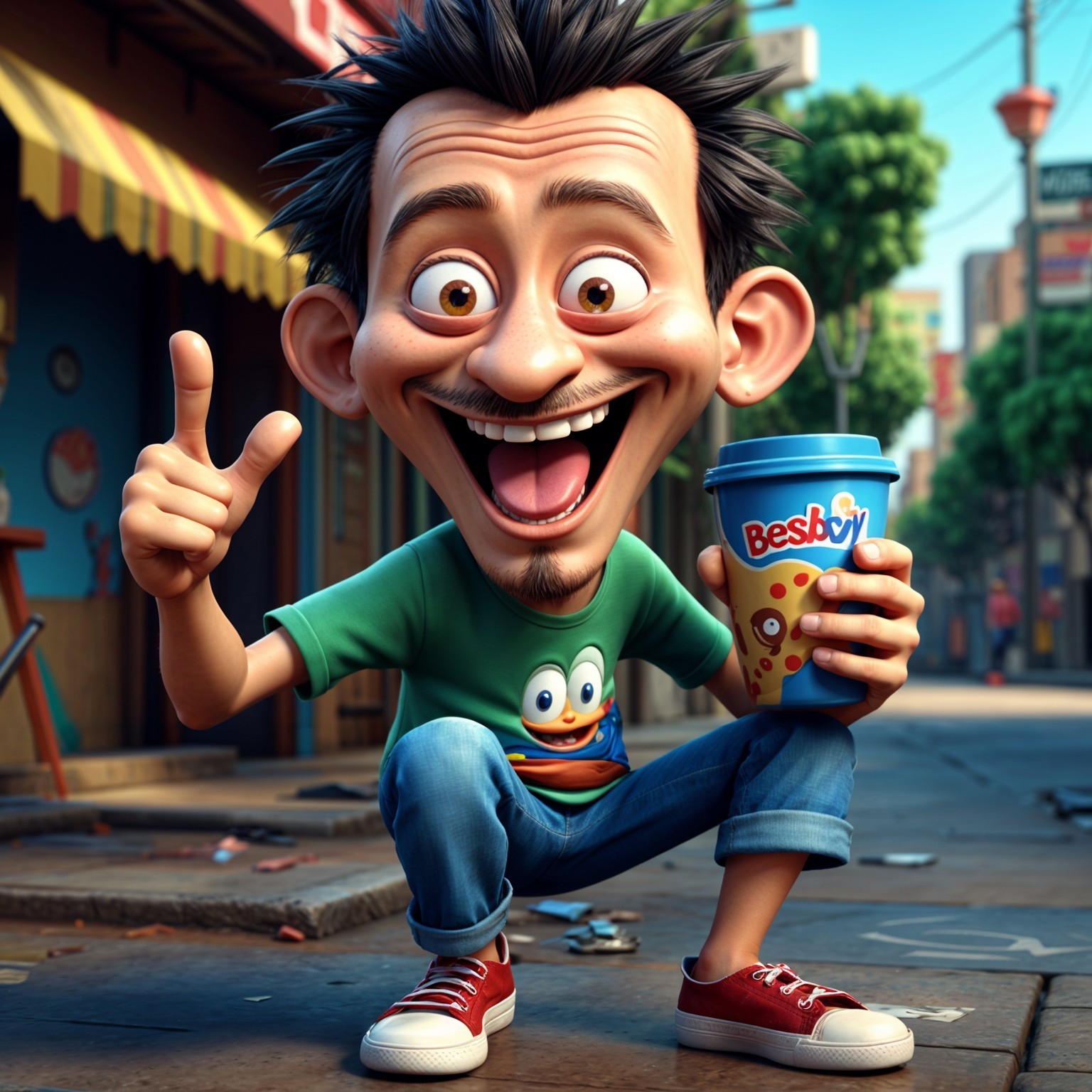 Playful Animated Character in Urban Setting