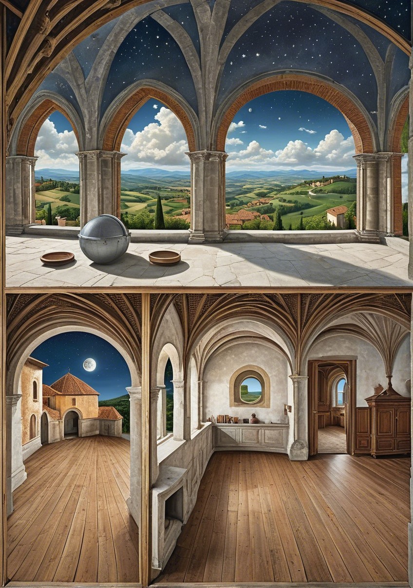 Architectural Scene with Two Levels and Scenic Views