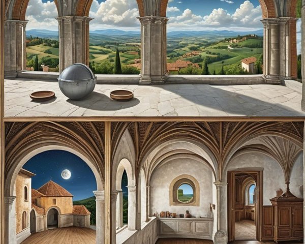 Architectural Scene with Two Levels and Scenic Views