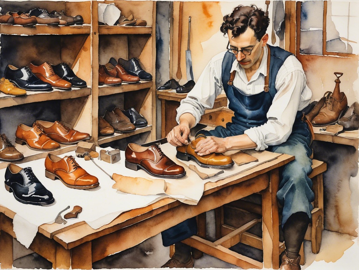 Cobbler Crafting Leather Shoes in Workshop Setting