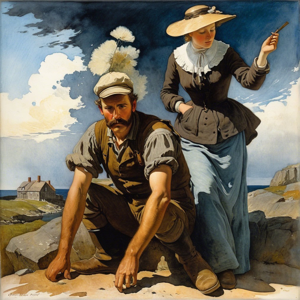 19th-Century Rural Life with Man and Woman in Landscape