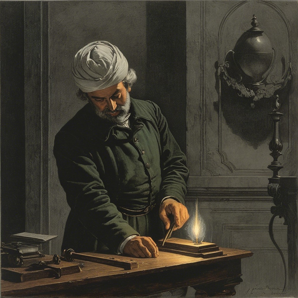 Focused Man in Traditional Attire Working at Table