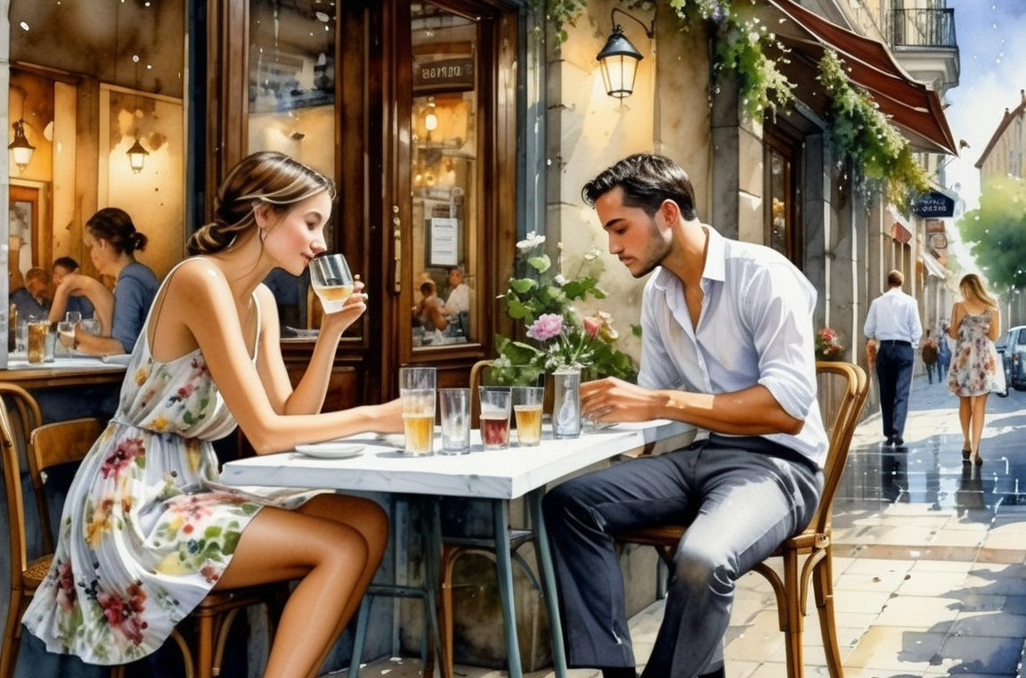 Charming Outdoor Café Scene with Young Couple