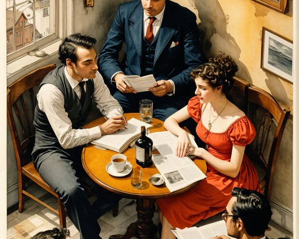 Elegant Gathering of Five in Cozy Room Setting
