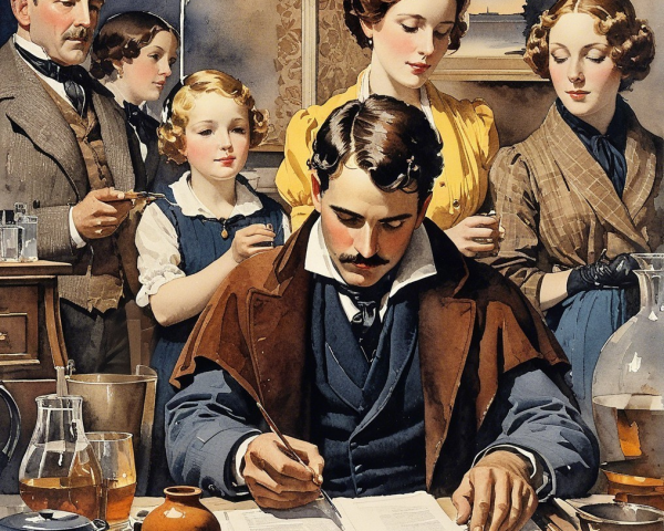 Historical Scene of a Man Writing Surrounded by Elegantly Dressed Individuals