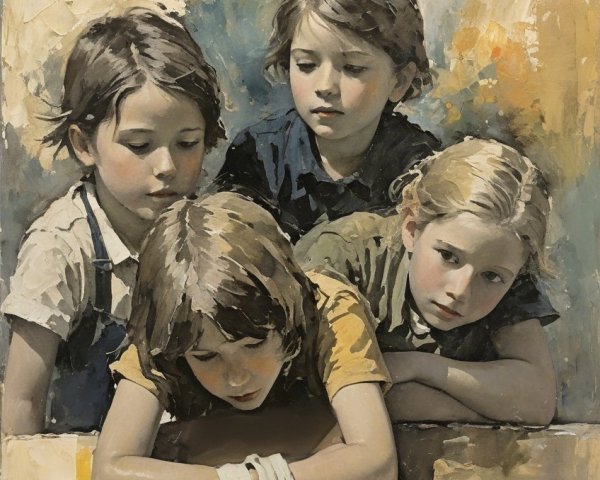 Children in Contemplation with Abstract Background