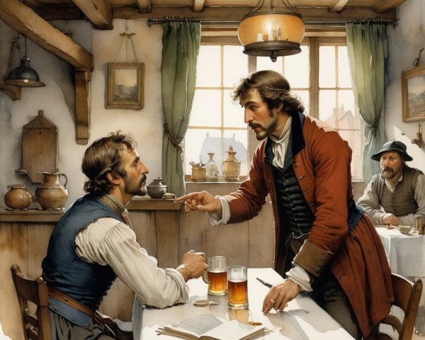 Serious Conversation in a Cozy Tavern Setting